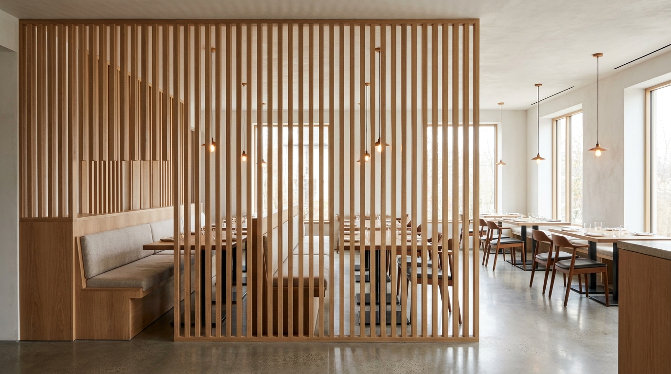Commercial Wood Slat Room Dividers: Specifying Them for Restaurants, Lobbies and Studios